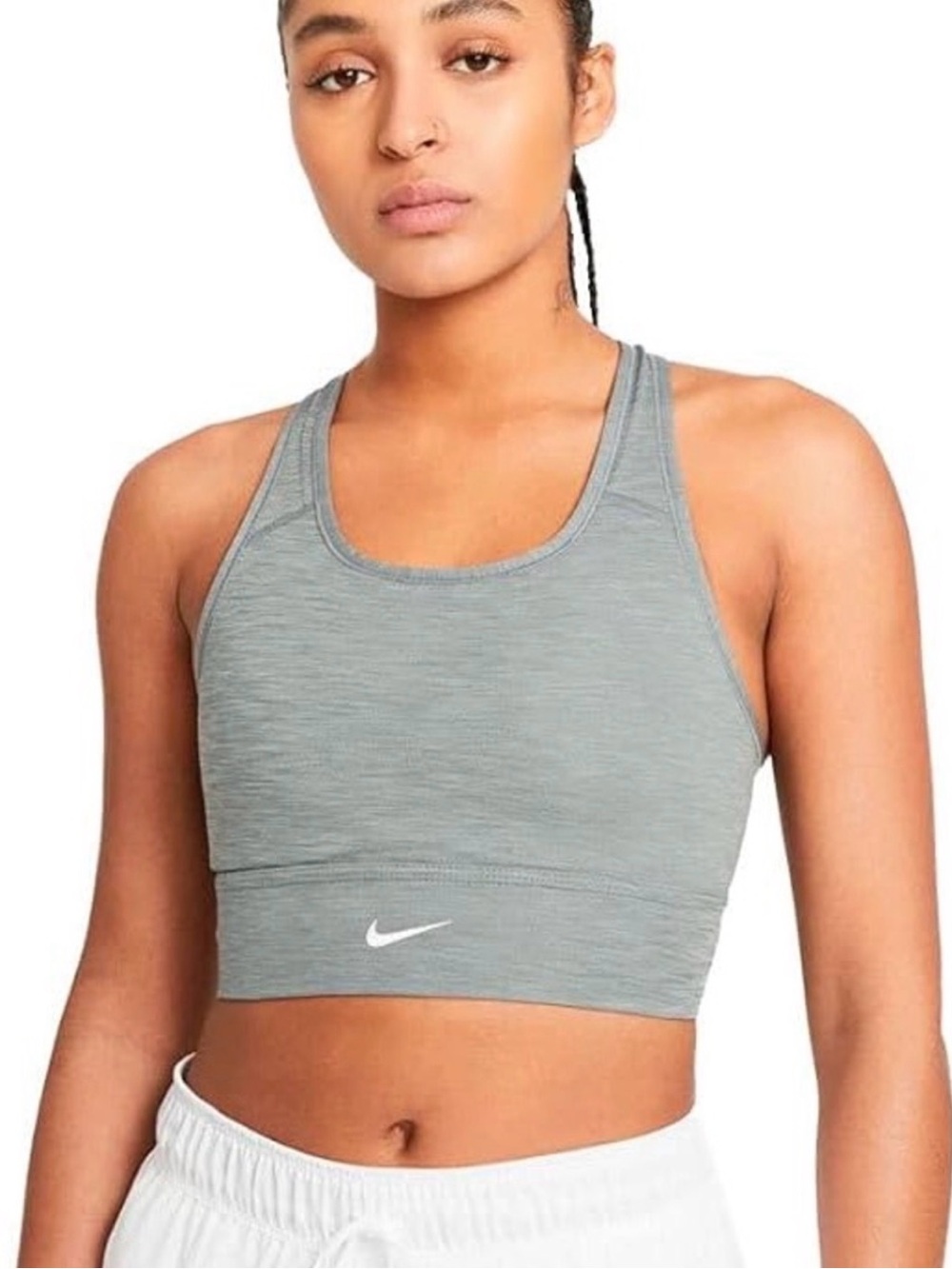 Nike Dri-FIT Swoosh Longline Padded Sports Bra Grey Small
